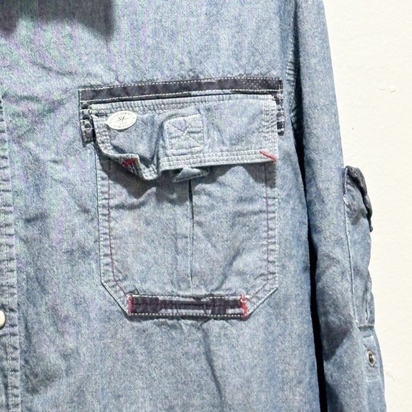 TRIPLE FAT GOOSE Men’s Blue Denim Chambray Embroidered Long Sleeve Shirt Sz 3XL - Picture 4 of 12
